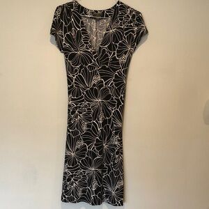 Banana Republic Black and White Floral Midi Dress, Large